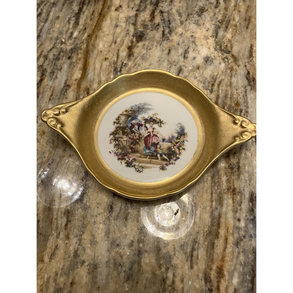 Vintage Pickard China Plate Victoria Rococo Garden Scene Hand Painted Gold Gilt